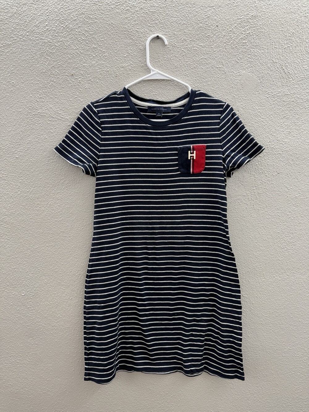 Tommy Hilfiger Womens Pocket T-Shirt Dress Size Medium Blue White Strip